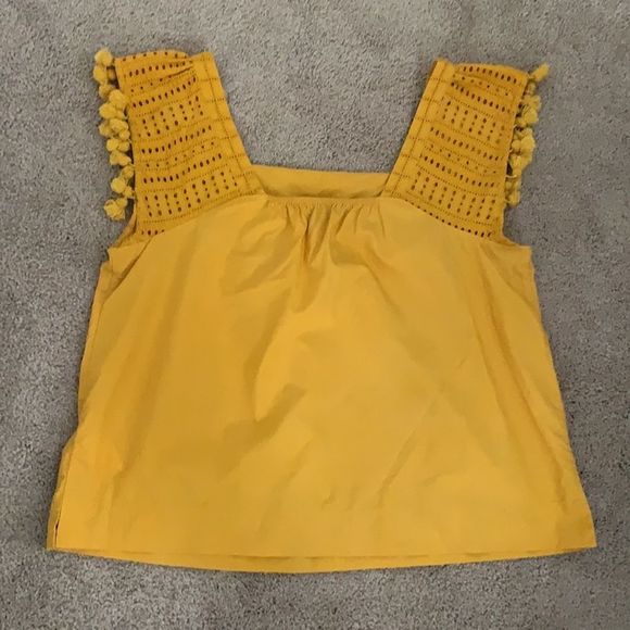 J. Crew Mustard Pom-Pom Fringe Top Sz 14 - Picture 5 of 8